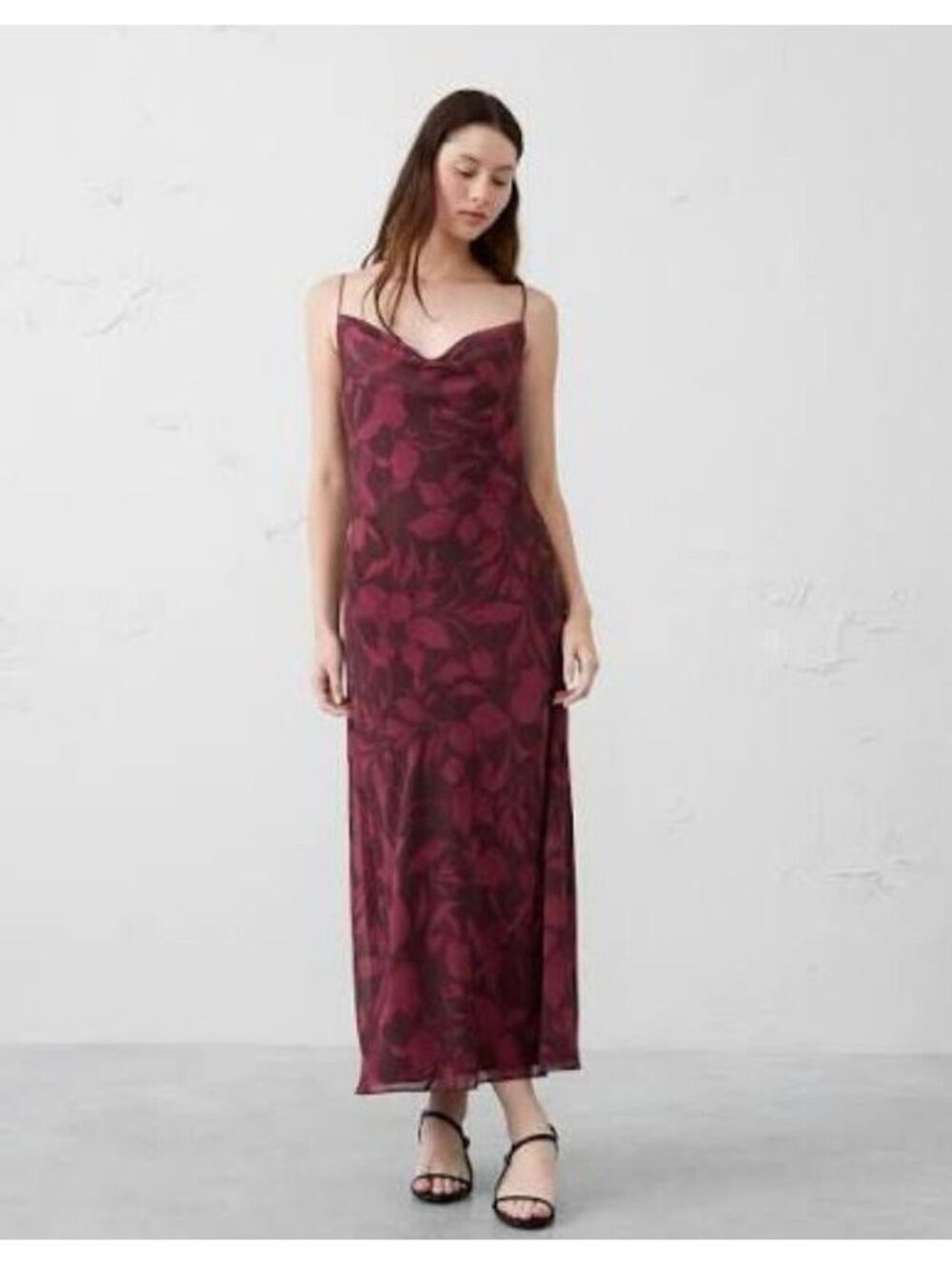Banana Republic Chiffon Maxi Dress Pink Floral Medallion red